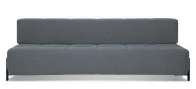 Graues Daybe Schlafsofa mit Stoffbezug und schwarzen Füßen, modernes Design.